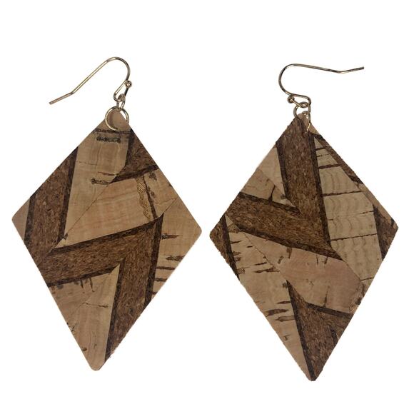 Brown Chevron Printed Cork Earrings - Picture 3 of 3
